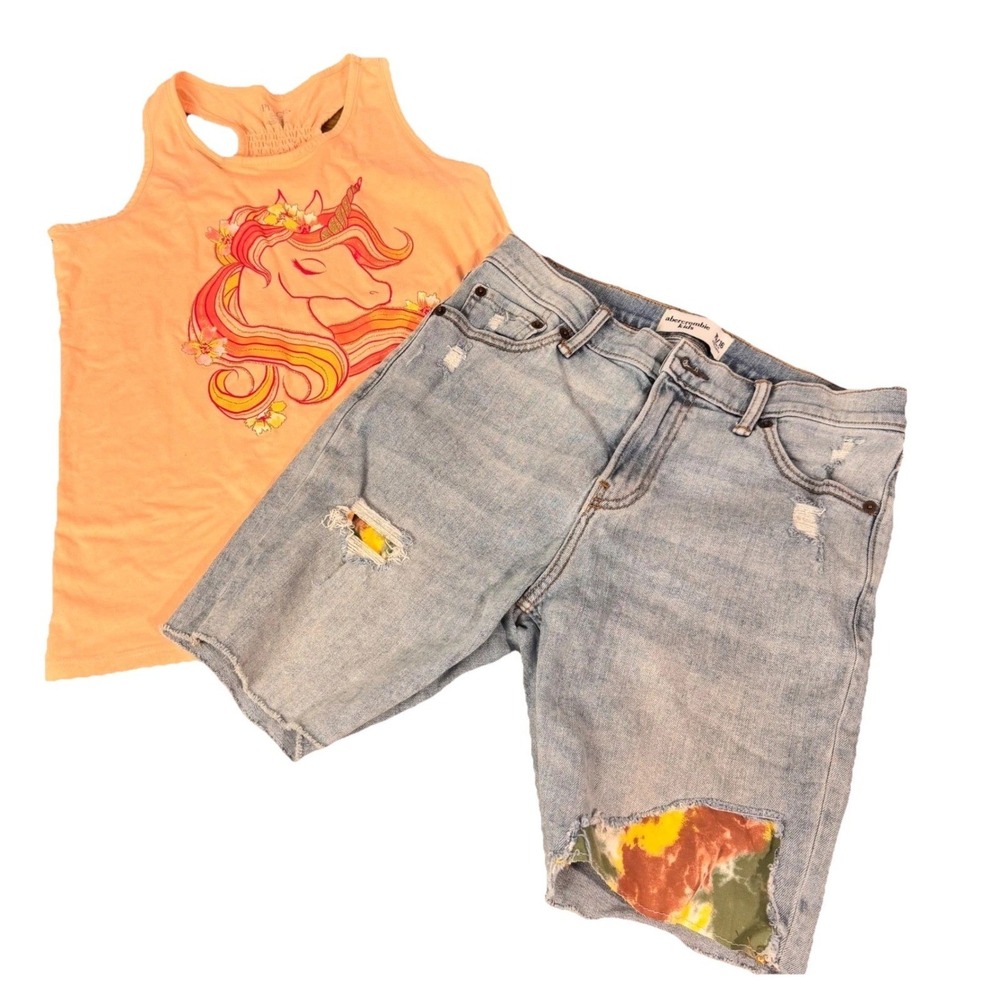 Abercrombie Kids 15/16 Denim Shorts Cutoff Girls TCP 16 XXL Peach Unicorn